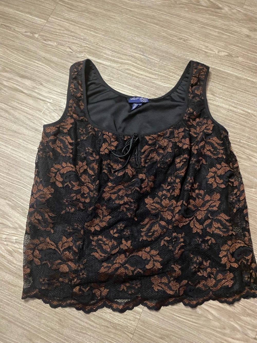 💖Lace Tank Top 14/16 Black Floral Mesh Lace-Up Venezia Jeans Top